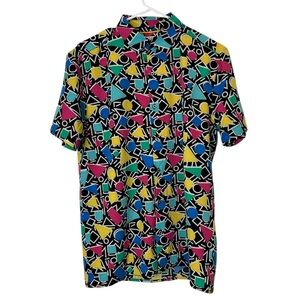 Oh Snap! Drill Clothing Men’s Geo Print Stretch Button-Up Shirt Size S 90s Style